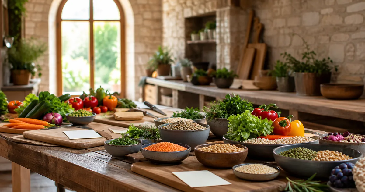 Lezione di cucina vegetariana con ortaggi, legumi e scorcio di Foligno