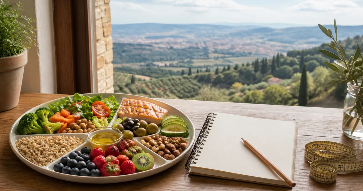 Consulenza dietistica con piano alimentare e paesaggio della Valle Umbra