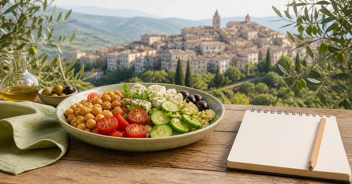 Piano alimentare e strumenti di valutazione con panorama di Trevi