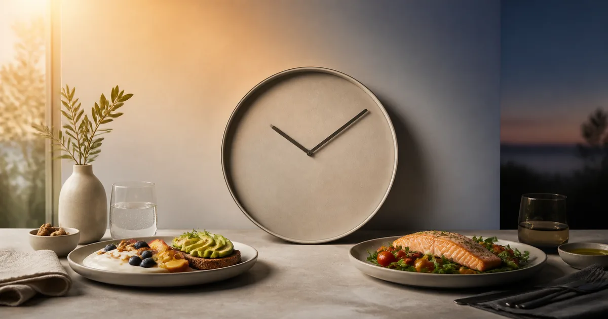 Orologio accanto a un pasto equilibrato per illustrare il digiuno intermittente