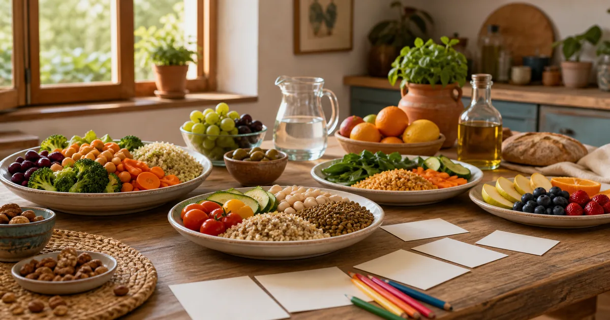Famiglia che prepara un pasto equilibrato come attività di educazione alimentare