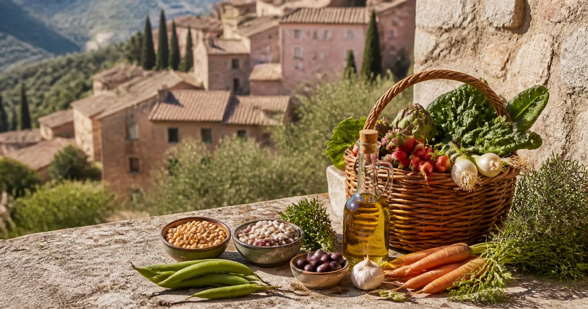 Consulenza nutrizionale con piano alimentare e scorcio del borgo di Spello